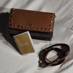 Michael Kors Tan and Black Studded Clutch